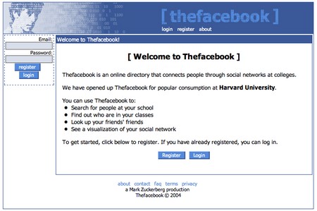 Giao diện của TheFacebook thời gian đầu thành lập