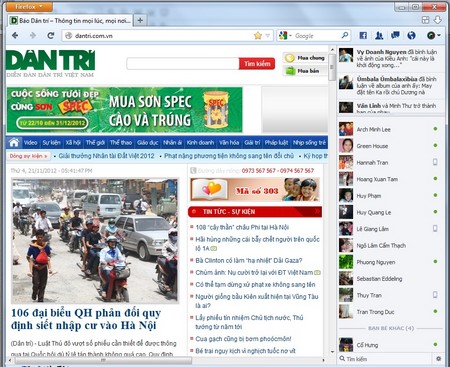 Firefox 17 tích hợp thêm thanh công cụ Facebook ở cạnh phải cửa sổ trình duyệt