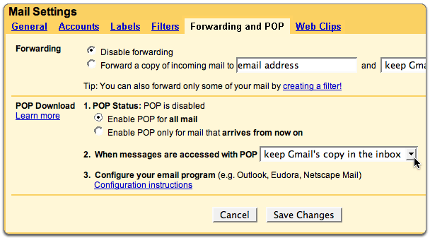Gmail POP Settings